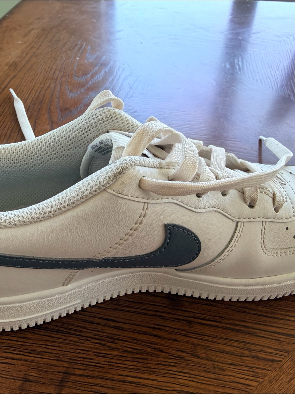 Nike Kids White Air Force 1 Sneakers with Grey Swoosh - Picture 6 of 10